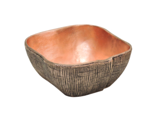 Copper and Bronze Textured Aluminum Square Bowl – Rustic Textured <b>Table</b> Centerpiece and Modern Abstract Decorative Fruit Tray - Product Image 3