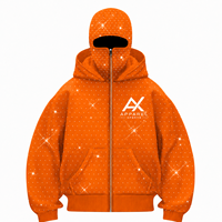 Cagoule d'hiver personnalisée en strass avec fermeture éclair, masque intégral surdimensionné, veste streetwear épaisse 100 % coton respirante