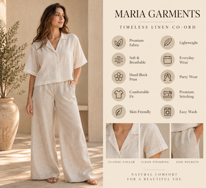 Conjunto de 2 Piezas Exclusivo de Alta Calidad, Tejido Sólido, Blusa de Algodón Beige Combinada con Pantalones, Venta al Por Mayor - Product Image 3
