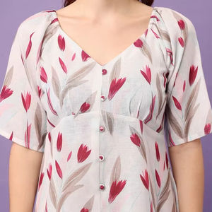 Vestido Midi Formal Georgette Blanco con Estampado Floral y Botones para Mujer, Personalizable para Bodas y Fiestas de Cóctel, Manga Tres Cuartos - Product Image 1