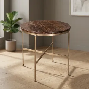 <b>Round</b> Wooden Iron Cocktail <b>Table</b> Handmade Rustic Accent Furniture With Metal Frame For Living Room Lounge <b>Bar</b> Hotel Home Decor - Product Image 5