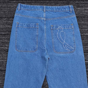 กางเกงยีนส์ขายส่งสไตล์วินเทจทรงขากว้าง ผ้าฝ้ายคุณภาพสูง นุ่ม ระบายอากาศได้ดี ทรงหลวม สีน้ำเงินฟอก เอวสูง - Product Image 5