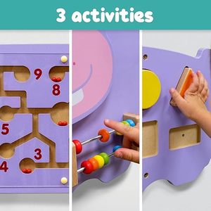 Panel de Actividades Montessori de Madera con Forma de Hipopótamo para Niños Pequeños, Tablero Sensorial de Aprendizaje con Laberinto Magnético de Cuentas - Product Image 3