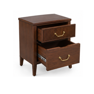 Modern <b>Walnut</b> Nightstand Solid Wood Bedside Cabinet Two Drawer Storage <b>Table</b> Hotel Apartment Bedroom Furniture Manufacturer - Product Image 2