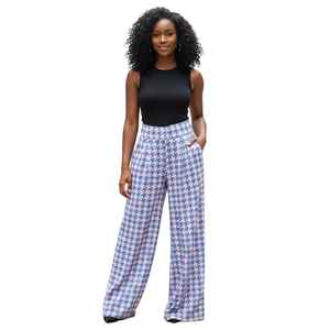 Pantalones Anchos de Mujer con Estampado de Pata de Gallo, Cintura Alta, Estilo Palazzo, Casuales y Elegantes - Product Image 2