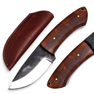 Cuchillo Skinner de Acero de Damasco Personalizable OEM de Alta Calidad con Mango de Madera y Funda de Cuero - Regalo Perfecto para Camping y Caza - Product Image 1