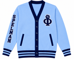 Custom Sorority Spelman college <b>university</b> Cardigan Women's Light Blue Knitted V-Neck chenille Greek Lettering Classic Style - Product Image 1