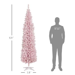 Sapin de Noël rose mince de 7 pieds avec branches réalistes et lumières LED blanc chaud - Product Image 3