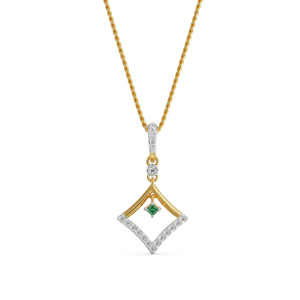 Geometric Pendant Necklace With Emerald And Diamond In Yellow Gold <b>Rope</b> <b>Chain</b> Women's Luxury Jewelry - Product Image 1