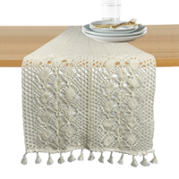 Chemin de table WUJI en coton 100% de haute qualité, motif géométrique moderne, bord à franges, design ajouré tricoté, 119,5x13 pouces, pour salon et fêtes