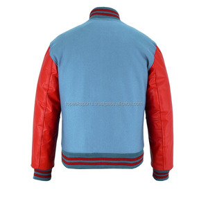 Chaqueta Varsity 2026 OEM Premium Azul Cielo con Mangas de Cuero Rojo para Hombre, Chaquetas Calefactables Hechas a Medida 100% de Alta Calidad con MOQ Bajo - Product Image 2