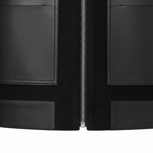 Blouson Bomber en Coton et Daim pour Homme avec Logo Cristal Personnalisé sur le Devant - Blouson Varsity Noir Premium Coupe Slim avec Panneaux en Cuir Contrastant - Product Image 5