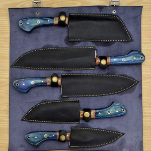 Ensemble de couteaux de chef en acier Damas avec étui en cuir, outils de cuisine haut de gamme pour la cuisson, la découpe et la préparation des aliments - Product Image 1