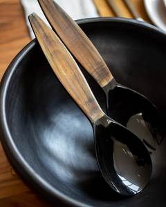 Ensemble de cuillères de service élégantes à manche en corne, motif marbre naturel, outils de salade faits à la main pour la décoration de table moderne - Product Image 3
