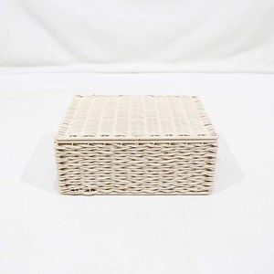 Cesta de Almacenamiento de Plástico Ecológica Moderna Tejida en Color Beige, Caja Organizadora Rectangular con Tapa para Baño, Cocina, Dormitorio - Product Image 6