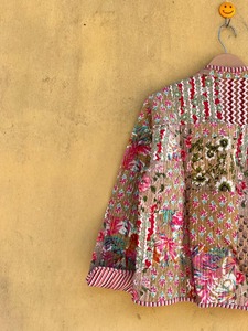 Veste en coton matelassée Prairie Chic avec col mandarin, manches trois quarts, motif patchwork, style printemps, manteau pour femme - Product Image 4