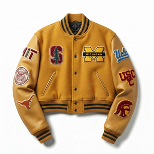 Varsity <b>Jacket</b> Wool & Leather Sleeves Custom Letterman Street wear Fashion Varsity <b>women</b> crop <b>Jackets</b> with Embroidered Technic - Product Image 5