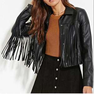 New Style <b>Long</b> Sleeve Women's PU <b>Leather</b> <b>Jacket</b> Plain Dyed Custom Made Bulk Quantity Women Fringe <b>Leather</b> <b>Jacket</b> - Product Image 5
