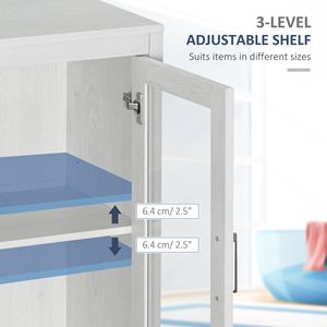Meuble de salle de bain autoportant en bois, gain de place, avec 2 portes vitrées et étagères réglables - Product Image 5