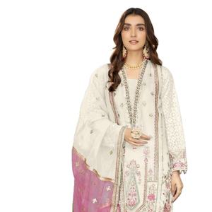 Nueva Colección de Trajes Pakistaníes de Diseñador con Bordado Pesado en Organza y Pantalones Stanton y Dupatta - Product Image 1