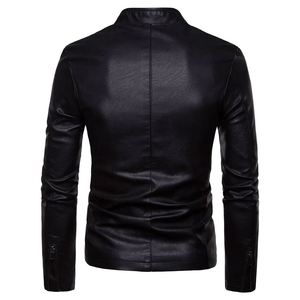 Chaqueta de Motociclista de Cuero PU para Mujer, Cuello Alto, Manga Larga, Cierre de Cremallera, Color Sólido, Estilo Motero, para Otoño - Product Image 5
