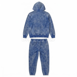 Stylish Men Acid Wash Tracksuit Full <b>Zip</b> <b>Hooded</b> Jacket And Tapered Joggers Modern Streetwear Casual Sportswear Outfit - Product Image 2