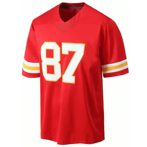 Maillot de football américain rouge pour homme, manches courtes, col rond, numéro 87 imprimé, polyester respirant, coupe régulière, léger, adulte - Product Image 5