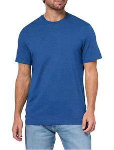 Camisetas azules al por mayor de alta calidad, cuello redondo, manga corta, transpirables, 100% algodón, unisex, con el logotipo de tu marca. - Product Image 1