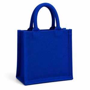 Petit sac fourre-tout en jute bleu avec fermeture éclair et poignées courtes - Product Image 6