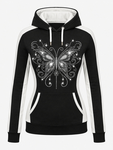 Women's <b>Crystal</b> Decor Hoodie Soft Fleece Pullover Sweatshirt Warm Casual Hooded Fashion <b>Top</b> for Autumn Winter Days - Product Image 1