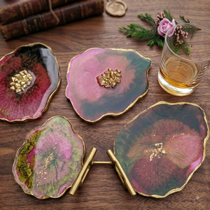 Posavasos Cuadrados Hechos a Mano, Ecológicos, de Resina Epoxi, con Diseño Floral Natural Colorido, Personalizables, Diámetro 300mm, Marco - Product Image 4