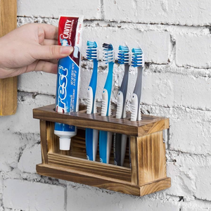 Natural Wooden <b>Wall</b> Mounted <b>Toothbrush</b> <b>holder</b> 1 Tube & 4 <b>Toothbrush</b> <b>Holder</b> Elegant For Bathroom With Amazing Price - Product Image 1