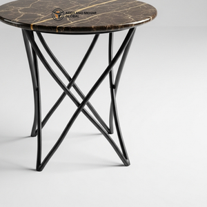Modern <b>Round</b> Marble <b>Stool</b> with Geometric Iron Frame Luxury Stone Top Side Table Minimalist Boutique Furniture - Product Image 4