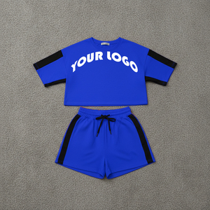 High Quality Clothing Manufacturers Custom Women Slim Fitted Crop Tops Short Sleeve Tee Custom logo 2 Piece <b>Set</b> Shorts Women - Product Image 2