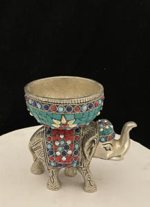 Elefante Chapado en plata con dos cuencos, colgante, elefante, Pooja, Mandir, decoración India - Product Image 2