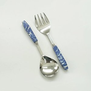 Meilleures ventes - Ensemble de 2 cuillères à salade en acier inoxydable durable avec manche en marbre pour la maison et les hôtels - Fabriqué à la main - Product Image 4