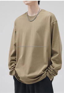 เสื้อยืดคอกลมแขนยาวสำหรับผู้ชายทรงโอเวอร์ไซส์ผ้าคอตตอน100% 260g ว่างเปล่าสีทึบออกแบบได้ตามต้องการ - Product Image 4