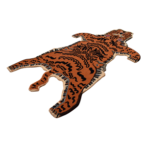 Tapis traditionnel himalayen tibétain en laine tuftée à la main, motif peau de tigre, motif animal exotique, accent orange - Product Image 2