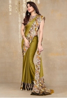 Sari en Georgette de Rayonne Imprimé KV, Traditionnel, Quotidien, Infroissable, Séchage Rapide, Réversible, pour Fêtes et Mariages, Collection Automne