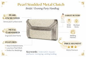 Bolso de mano de lona con perlas y adornos plateados, estilo clásico, para novias, fiestas, bodas, con correa de cadena. - Product Image 6