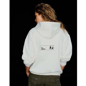 Women's Oversized Hooded <b>Sweatshirt</b> <b>White</b> Printed Cotton Knitted Autumn Wear Regular Sleeve Front Logo Pocket Design - Product Image 2
