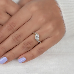 Elegant Marquise Cut Diamond Engagement <b>Ring</b> in Solid Yellow Gold VintageInspired <b>Dainty</b> Bridal <b>Ring</b> with Slim Band Promise <b>Ring</b> - Product Image 1