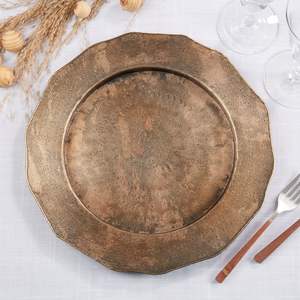 Assiette de présentation Gold Reef |   Assiette de service élégante à bord perlé, sous-assiette décorative festonnée pour mariages de luxe - Product Image 5