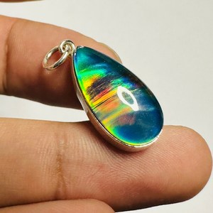 NIKHIL GEMS Pendentif Goutte d'eau en Opale Aurore Vintage Fait Main en Argent Sterling 925 Certifié par un tiers Breloque en Pierre Précieuse - Product Image 4