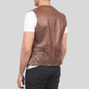 Gilet de motard réversible en cuir véritable et toile pour homme, fermeture éclair, respirant, anti-UV, style urbain, poches, automne, personnalisable OEM - Product Image 4