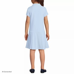 Uniforme escolar personalizado para niña de primaria, polo de algodón, vestido uniforme color azul bebé - Product Image 4