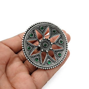 Vintage Design <b>Adjustable</b> <b>Ring</b> With Brilliant Round Cut Multi Green Onyx Gemstones Star Design 925 Sterling <b>Silver</b> Boho <b>Ring</b> - Product Image 2