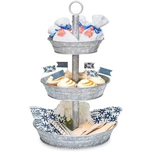 Bandeja de Servir de Metal Galvanizado con Bordes Acanalados, Soporte Decorativo Industrial para Exhibición en Bodas - Product Image 5
