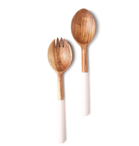 Cuchara de Madera y Resina con Diseño en Tonos Azul Cielo y Blanco, Cuchara para Servir Ensaladas y Postres - Product Image 3