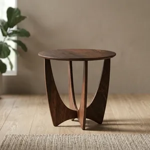 Table d'appoint ronde en bois moderne, design minimaliste, durable, fabriquée à la main, meubles de salon, meubles de maison - Product Image 4